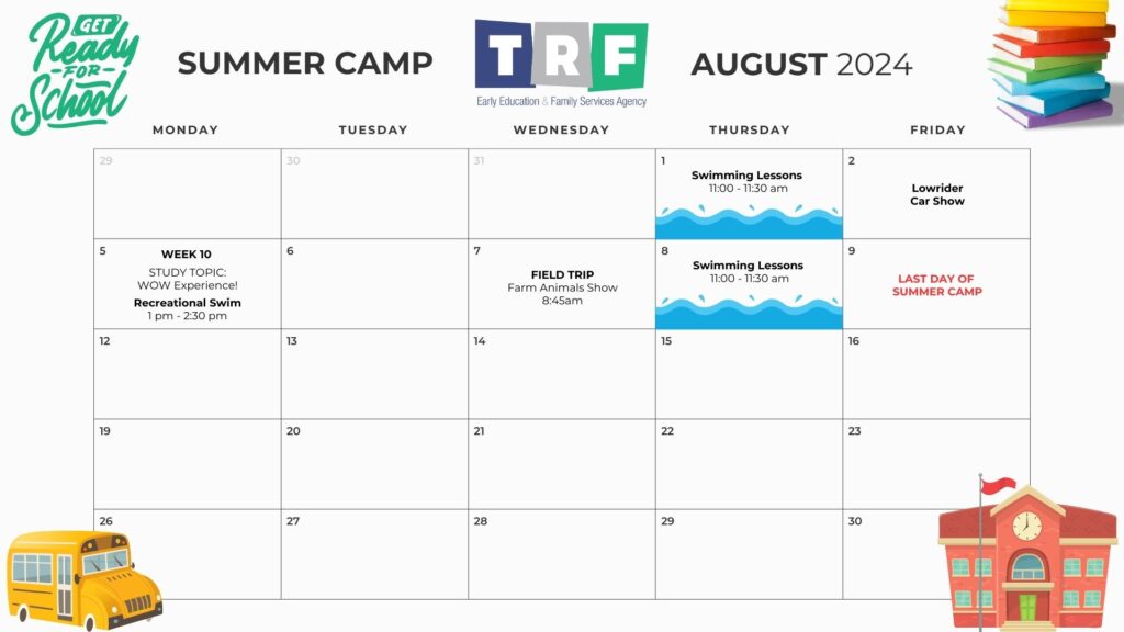 August Summer Camp Calendar 2024